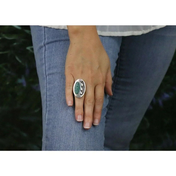 Sterling Silver Crushed Turquoise Ring Vintage Size 6 - Picture 3 of 7